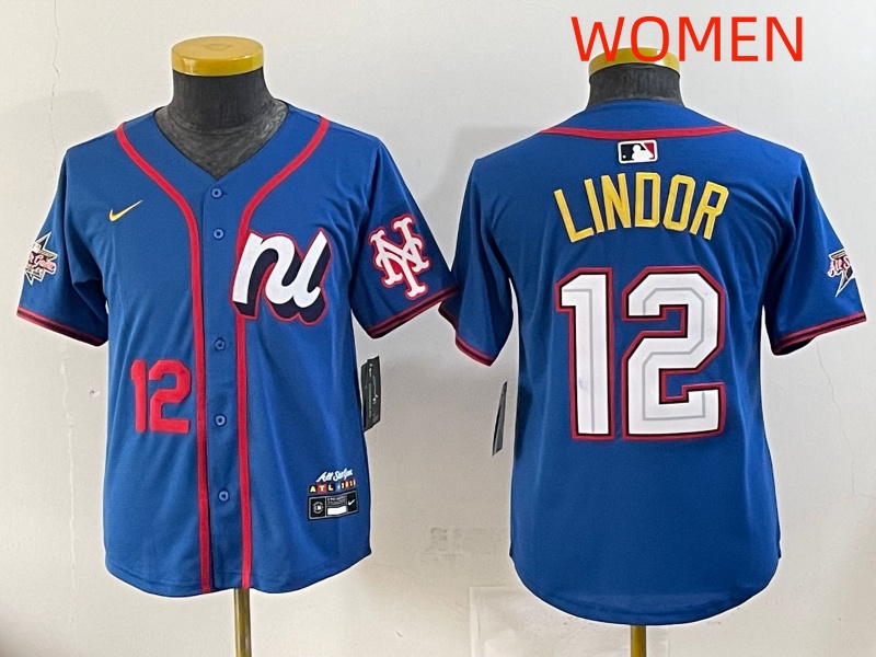 women 2025 New York Mets 12 Lindor Blue All star Nike MLB Jersey style 4